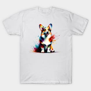 Joyful Colorful Splash Cardigan Welsh Corgi Portrait T-Shirt